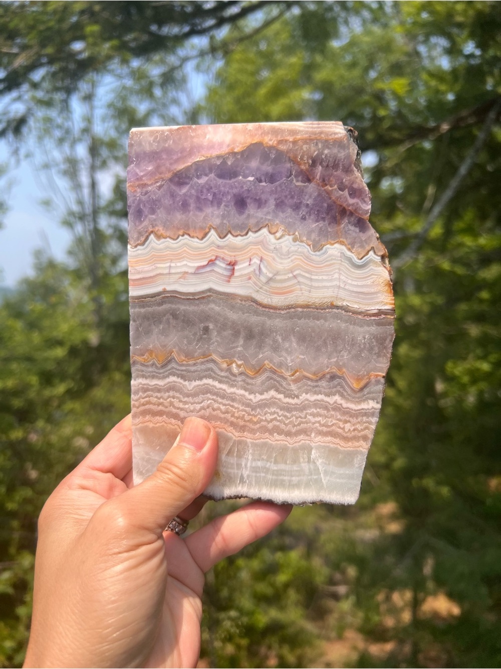 Amethyst (10) lace agate slab with stand | crystal